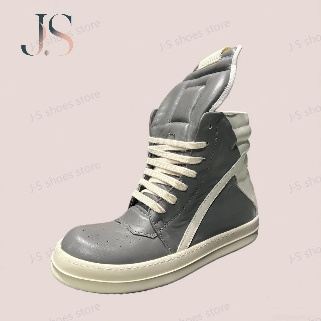 

R-o Classic Elephant Grey Leather High Top Shoe Men Sneaker Zipper Women Casual Shoes Lace Up Geobasket Gray Ankle Boot Sneakers