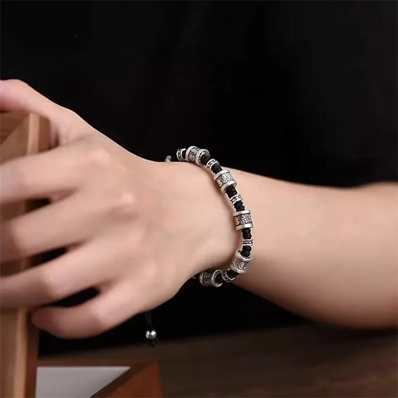 Ethnic Style Buddha Beads Bracelet For Men Hand Accessory Blessing Six Character Great Bright Mantra Braided Rope Bracelet Male 6