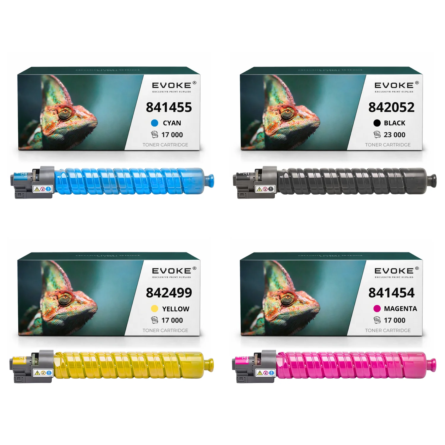 Evoke compatibele toner voor Ricoh Mpc-5501 840252 4X Cmyk: Zwart, Cyaan, Magenta, Geel 74000 pagina's Mp C4501 C5000 C5501; Rex Redary Mp C4501