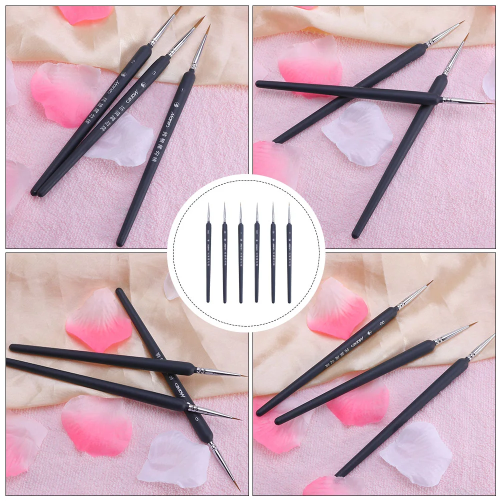 6 Pcs Langhao Hook Line Pen Painting Brush Nail Painted Liner Detail Wooden Oil Miniatures Acrylic Kit