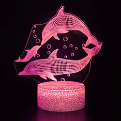 Nighdn Dolphin 3D Night Light Led Illusion Night Lamp 7 Color Changing USB Bedside Table Lamps Birthday Christmas Gift for Kids