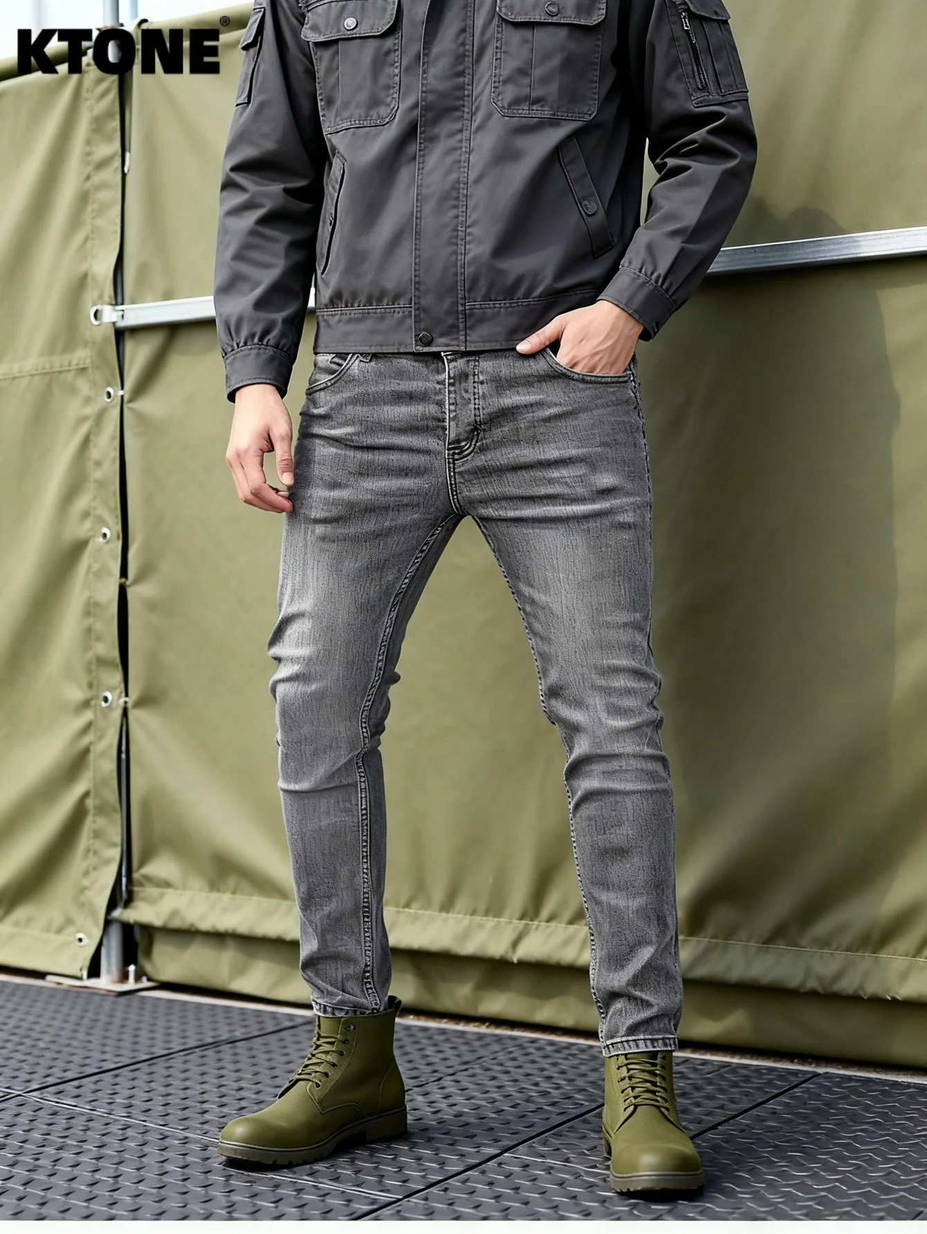 

Casual Gray Men's Original Slim Jeans Pants Y2K Drip Vibe Daily Denim Trousers No accessories or belts included