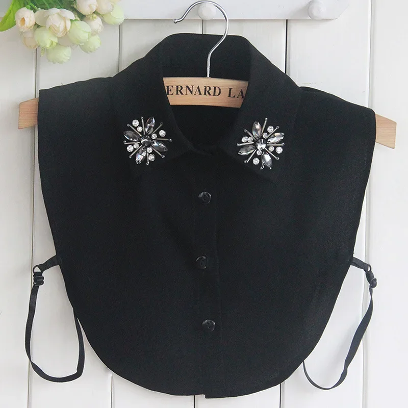 Linbaiway Womens False Fake Collar Tie Black White Lapel Necklace Decoration Crochet Detachable Collar Female Shirt Blouse Tops