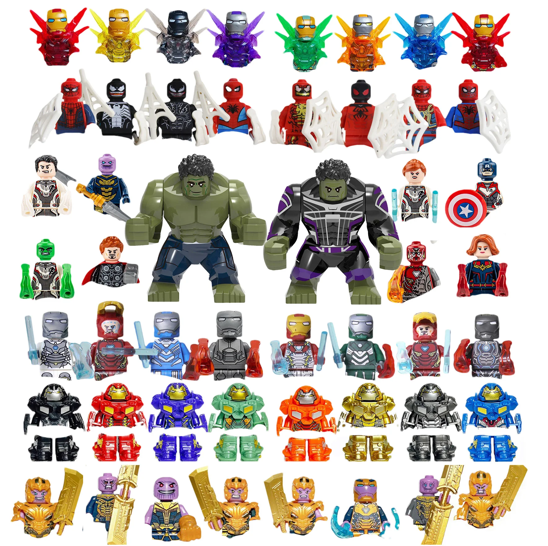 Conjunto de blocos de construção de personagens, Marvel Legendary Building Block, Brinquedos Estátua, Homem-Aranha, Hulk, Venom, Deadpool, 50pcs