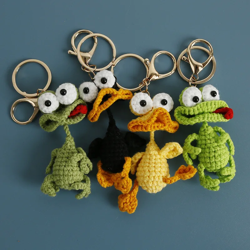 Cute Sausage Mouth Doll Crochet Keychains Knitted Frog Keyrings Funny Crochet Duck Keychain For Bag Pendant Custom Accessories view 5