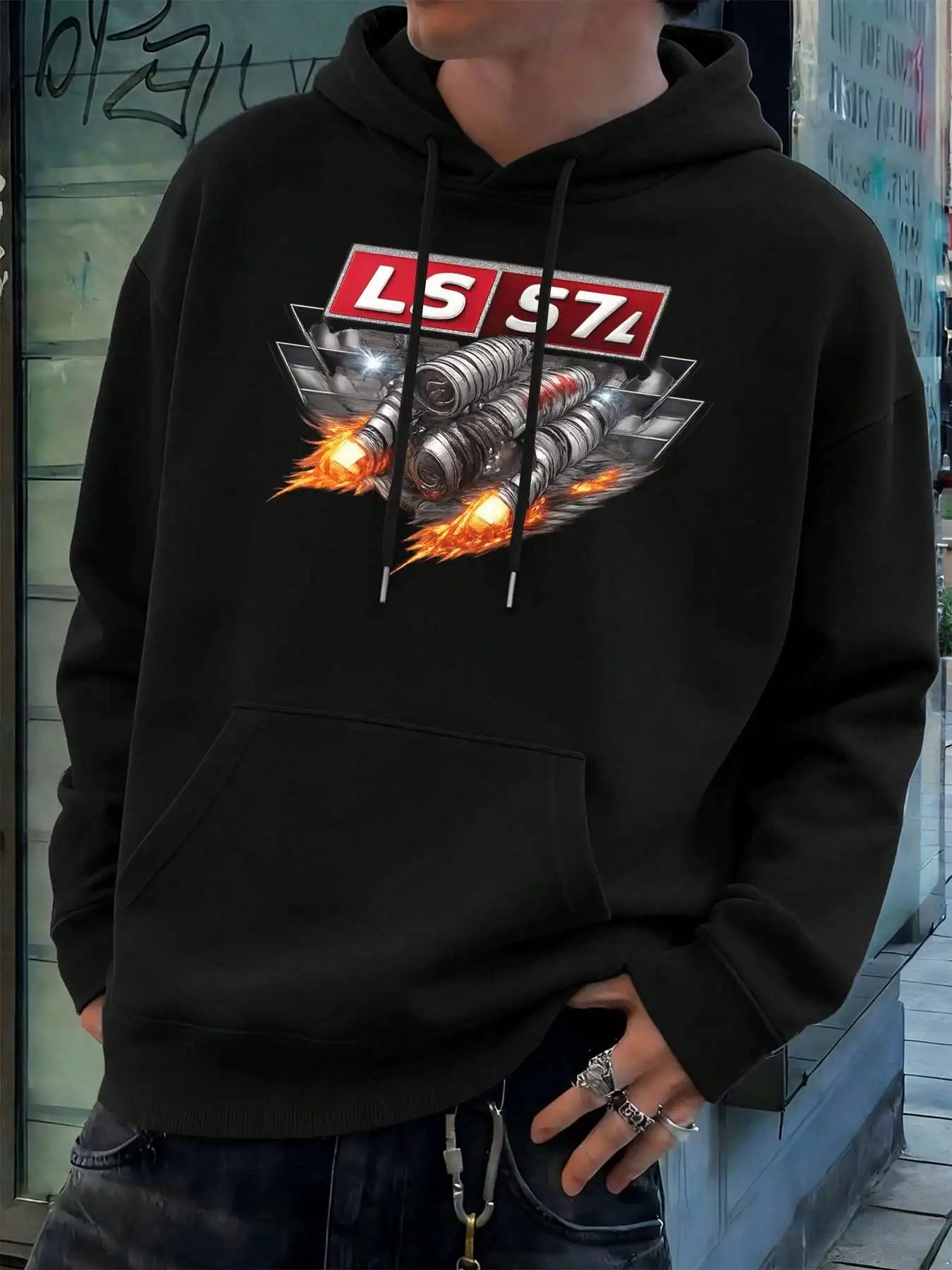 Engine Spark Spring Hoodie, Crew Neck, Loose Fit, Casual, Comfortable Fit, Art Print