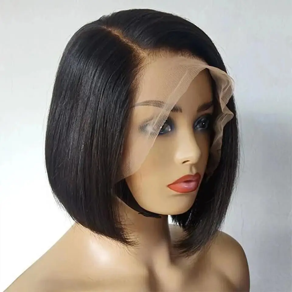 N.L.W Lace front human hair wigs Natural black 13*4 short Bob straight human wigs 12 inch frontal hair for women 180% density