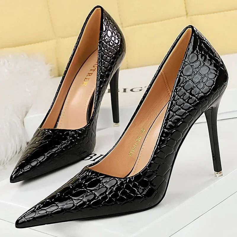 BIGTREE Shoes Stone Grain Lacquer Leather Woman Pumps Fashion Banquet Women's Shoes Sexy High Heels Stilettos Office Shoes 2023