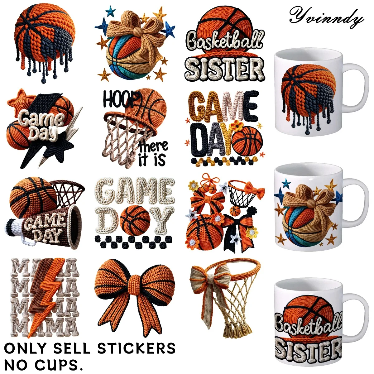 UV DTF Transferfolien, Tassen-Wraps, 12 Stück Basketball-Spieltag-Muster Zufällige Designs UV DTF Transferpapier Wasserfest
