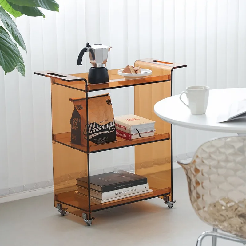Nordic simple living room acrylic trolley rack, household pulley movable multi-layer transparent storage shelf