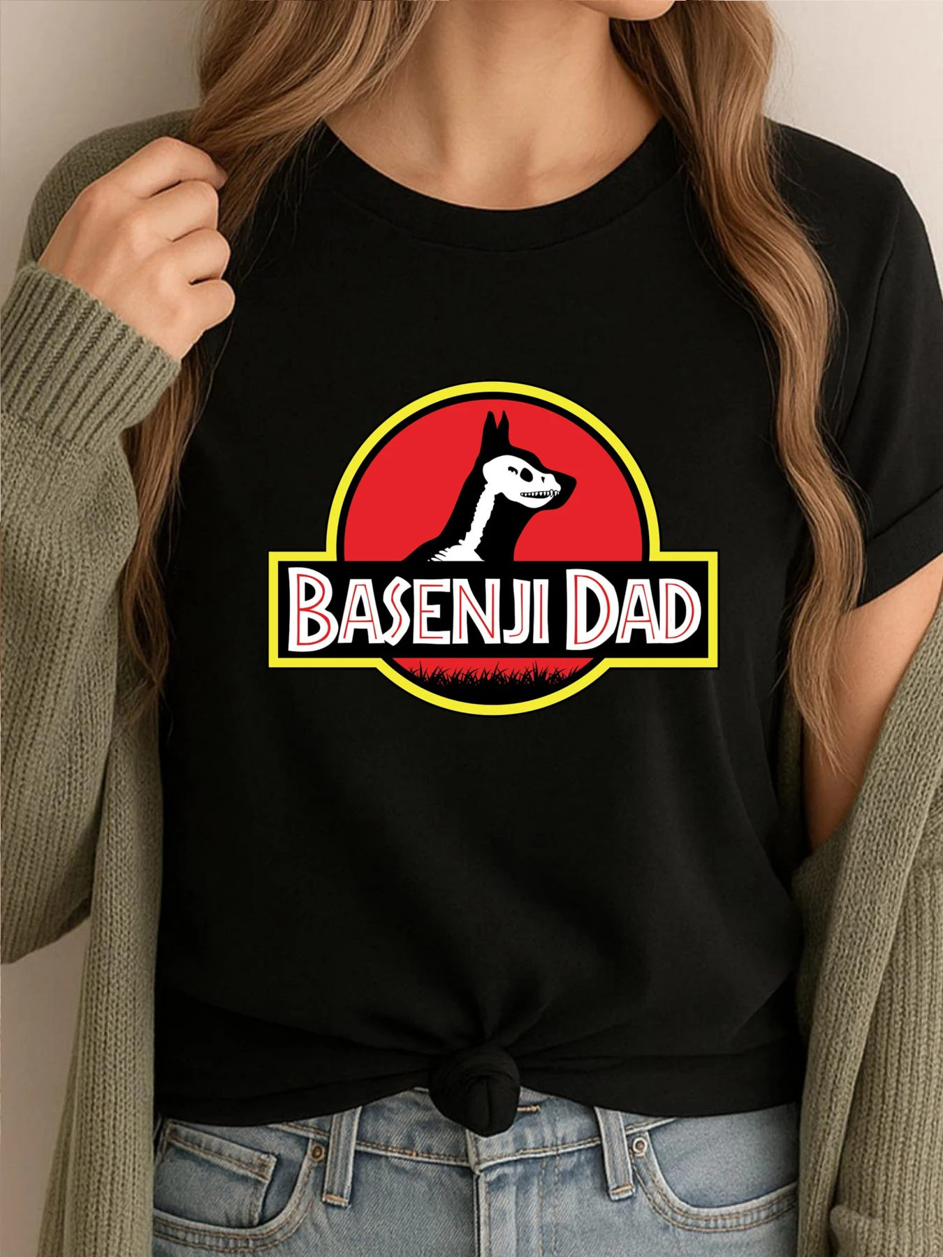 

Jurassic Basenji Dad Streetwear Men's Clothing Family Vintage T Shirt Men Comfortable Loose Printed Clothes Retro Style