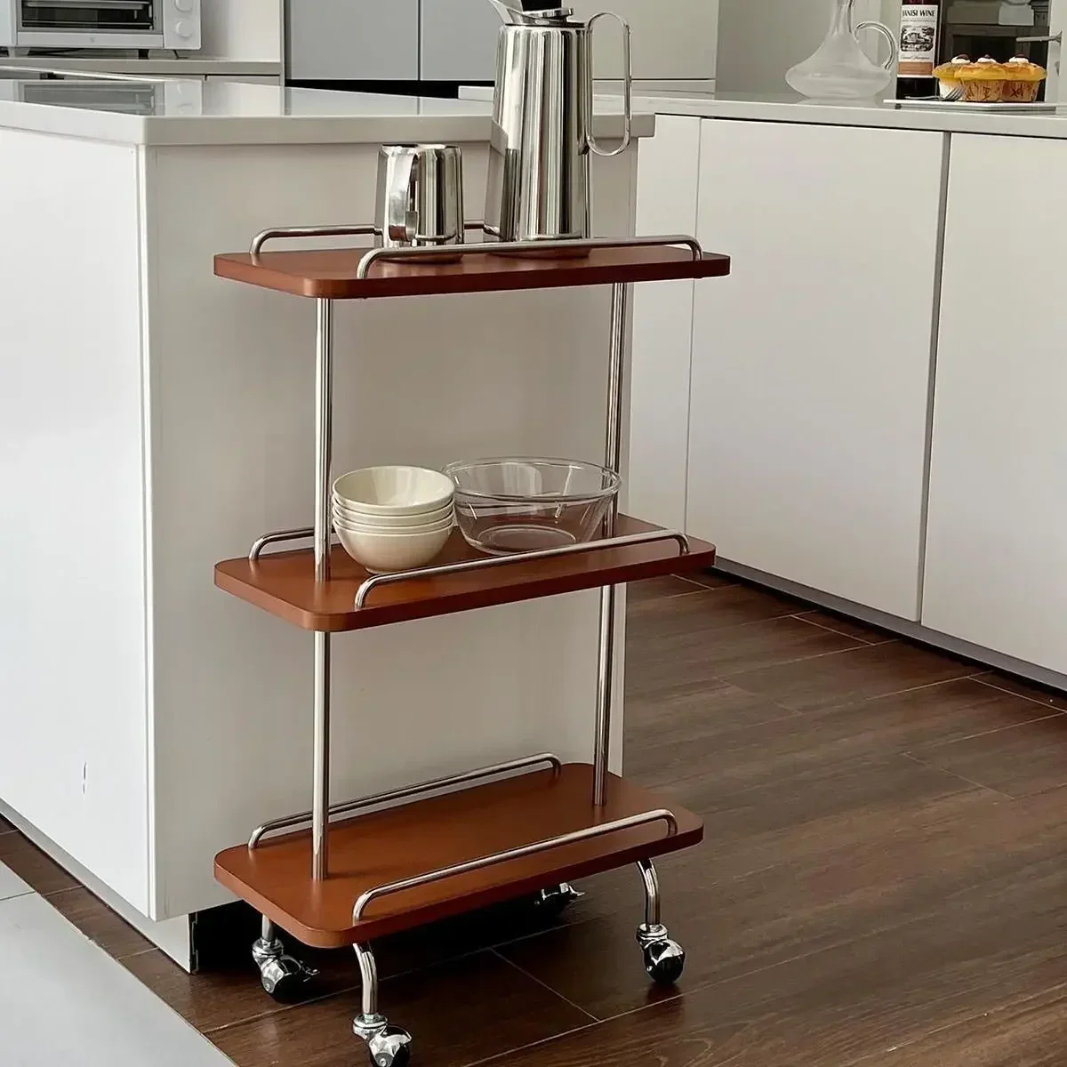 Artistic Medieval Trolley Narrow Storage Rack Multi-Layer Luxury Storage Mobile Living Room Metal Side Table Kitchen Storage