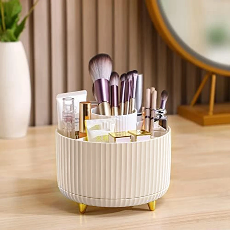 Makeup Brush Holder Organizer, 360° Rotating Pencil Pen Holder Cup, Desk Accessories, 5 Slot Make Up Brushes Cup