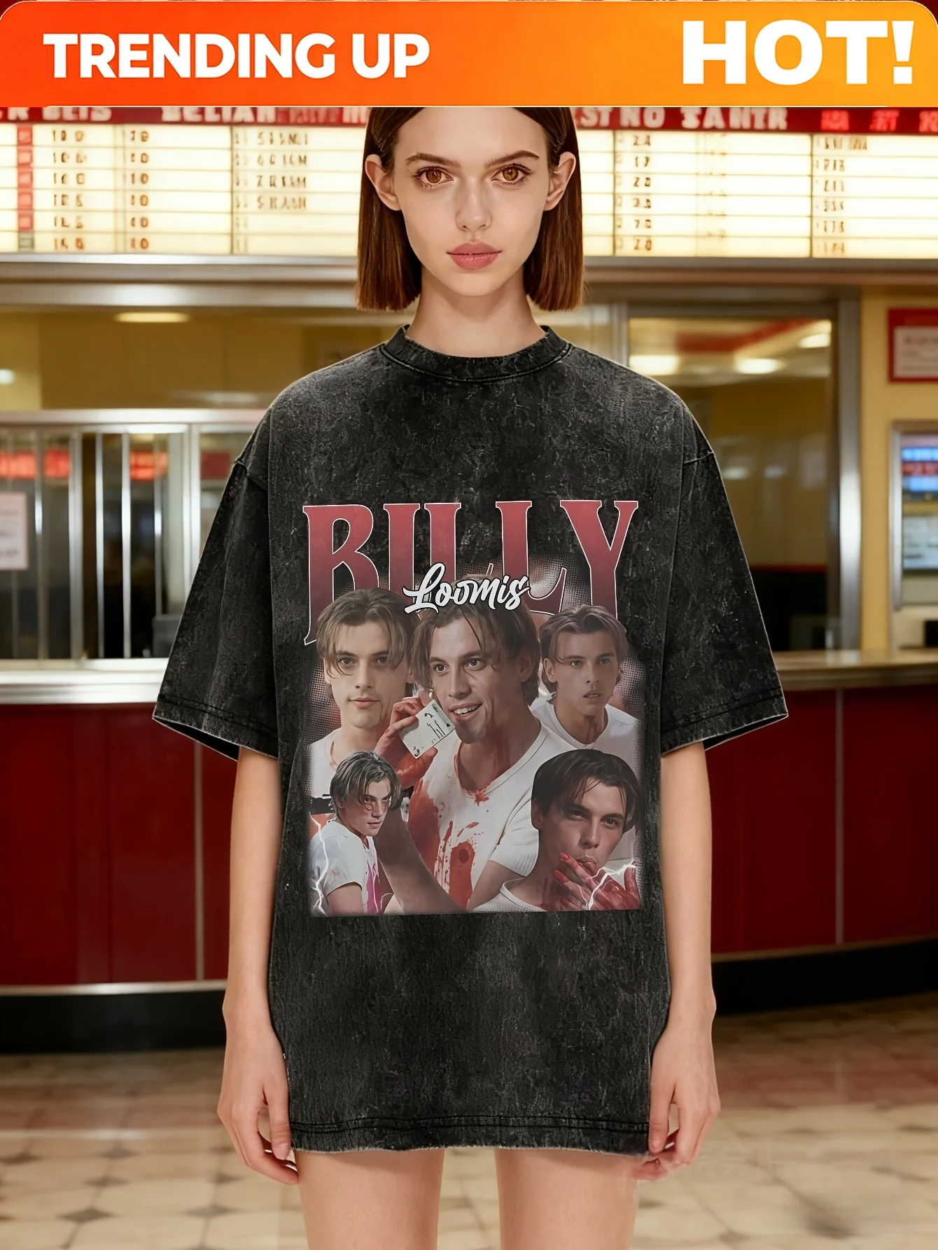 Billy Loomis T-Shirt Hip Hop Washed 100% Vintage Street T-Shirts for Men And Women, Printed Tees for Streetwear