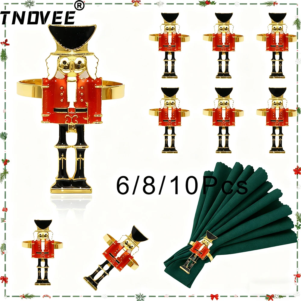 

6/8/10Pcs Christmas Soldier Napkin Rings, Metal Nutcracker Napkin Holders for Xmas Holiday Party Dinner Table Decor