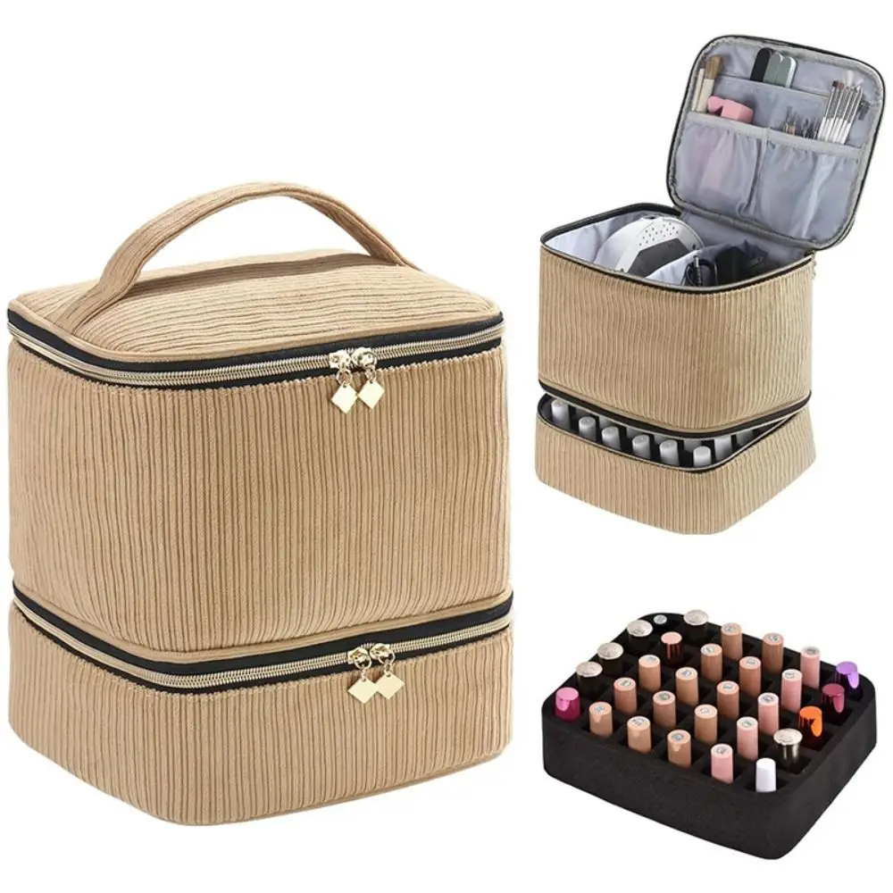 New Double Layer Nail Polish Organizer Bag 30 Grids Handheld Essential Oil Storage Bag Large Capacity Makeup Bag for Nail Lovers