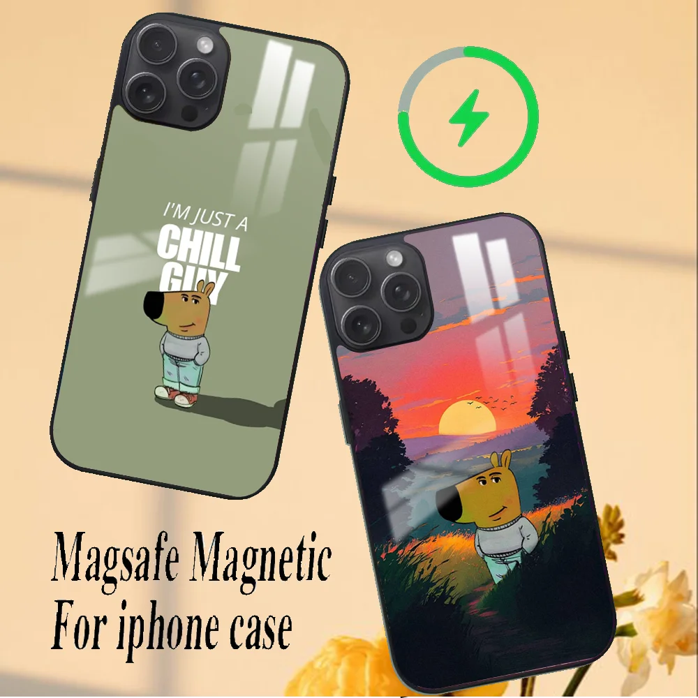 Funny I'm Just A Chill Guy Phone Case For iPhone 16 15 14 13 12 11 PRO MAX PLUS Mini Magnetic wireless mirror phone case