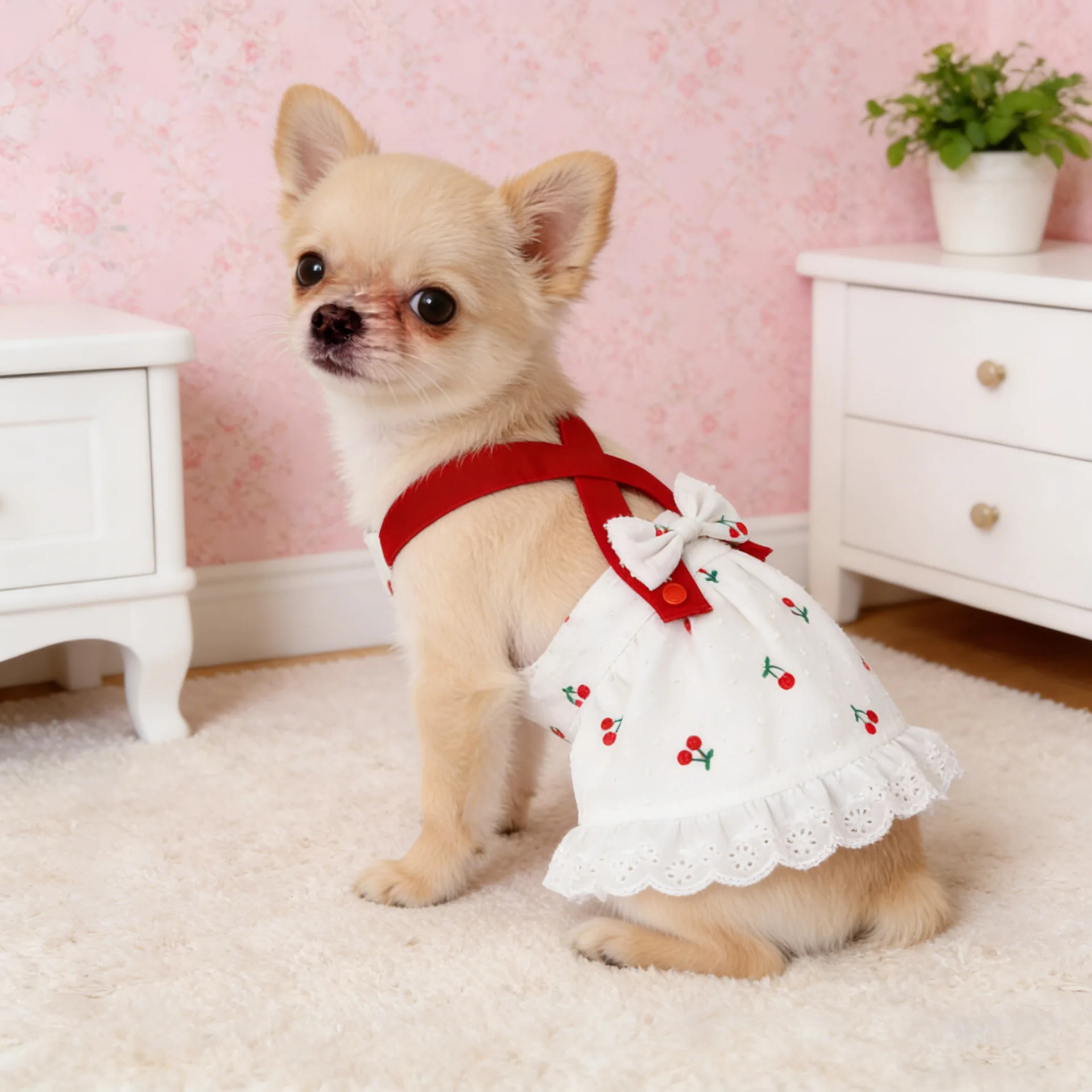 IBEANS Pet Cotton Dress Cherry Dog Clothing Summer Princess Suspender Cat Small Dog Bigbear Batch