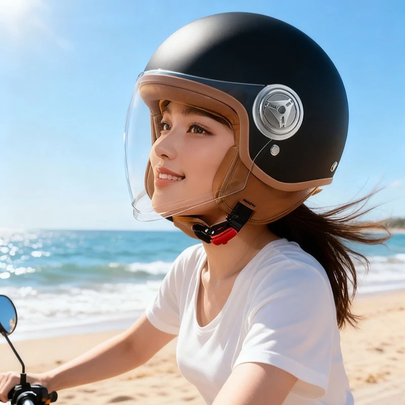 

Vintage Semi-open Helmets Men Women DOT ECE Double Visor Open Face Helmets Motorcycle Accessories 3/4 Open Half Helmet Daul Lens