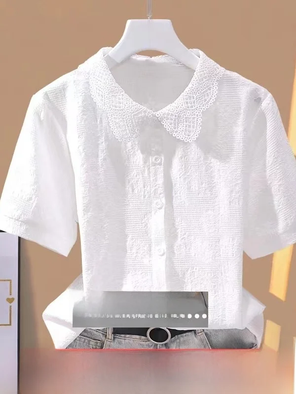 

Simple Pure Cotton Loose ort Sve Women's irt Breathable Comfortable Summer Faion Casual Lapel Open Cardigan