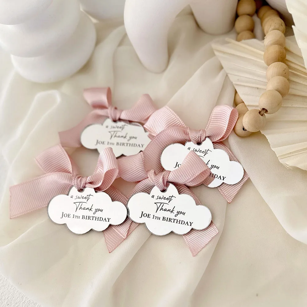 20/50/100 spersonalizowana nazwa Baby Shower chrzest chmura lustro akrylowa przywieszka, przywieszka z imieniem dziecka wystrój stołu weselnego upominki ślubne