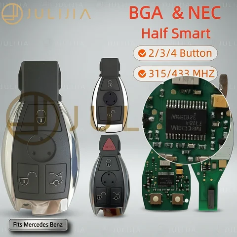 JULIJIA for Mercedes Benz NEC BGA Keyless Entry Remote Car Key 2000+ Supports W202 W203 W204 W210 W220 W164 315MHz Or 433.92MHz