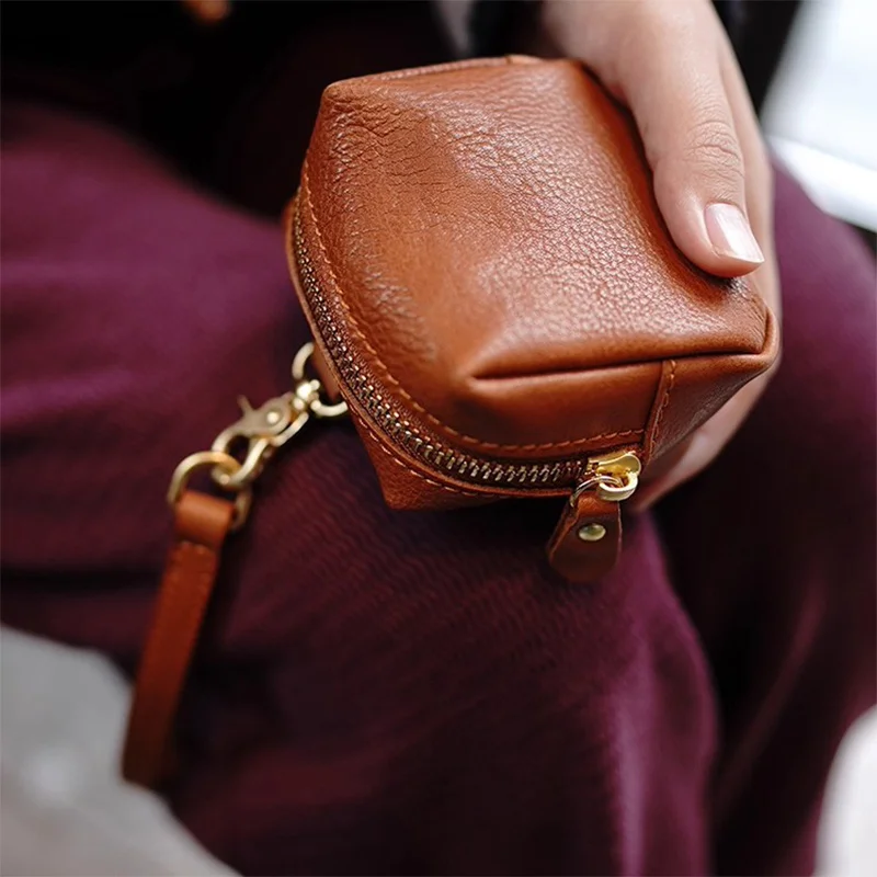 Literary Mini Square Bag, Detachable Wrist Strap, Exquisite Portable Coin Purse for Storage