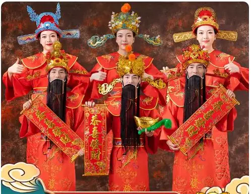 

Костюм Бога богатства для взрослых на Китайский Новый год с шапкой, нарядный костюм-талисман для вечеринки на Рождество