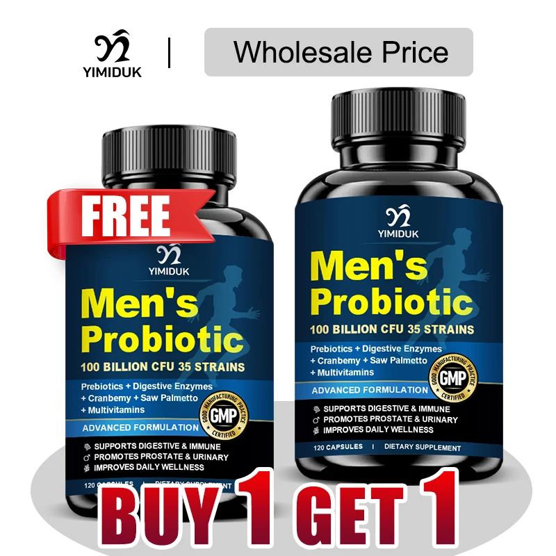 

Buy 1 Get 1 Free! Premium Men's Probiotic Supplement, for Prostate, Urinary & Digestive Health, Reduces Bloating, Gluten-Free