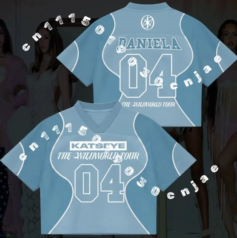 Kpop KATSEYE Megan Simple Line Print Crop V Neck Mesh Jersey Quick Dry Top Family Matching Parent Child World Tour Uniform Tops