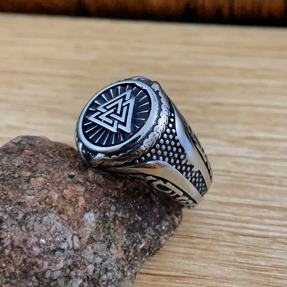 Vintage Viking Valknut Ring Stainless Steel Men Amulet Nordic Odin Irish Celtics Knot Rings Punk Fashion Jewelry Wholesale