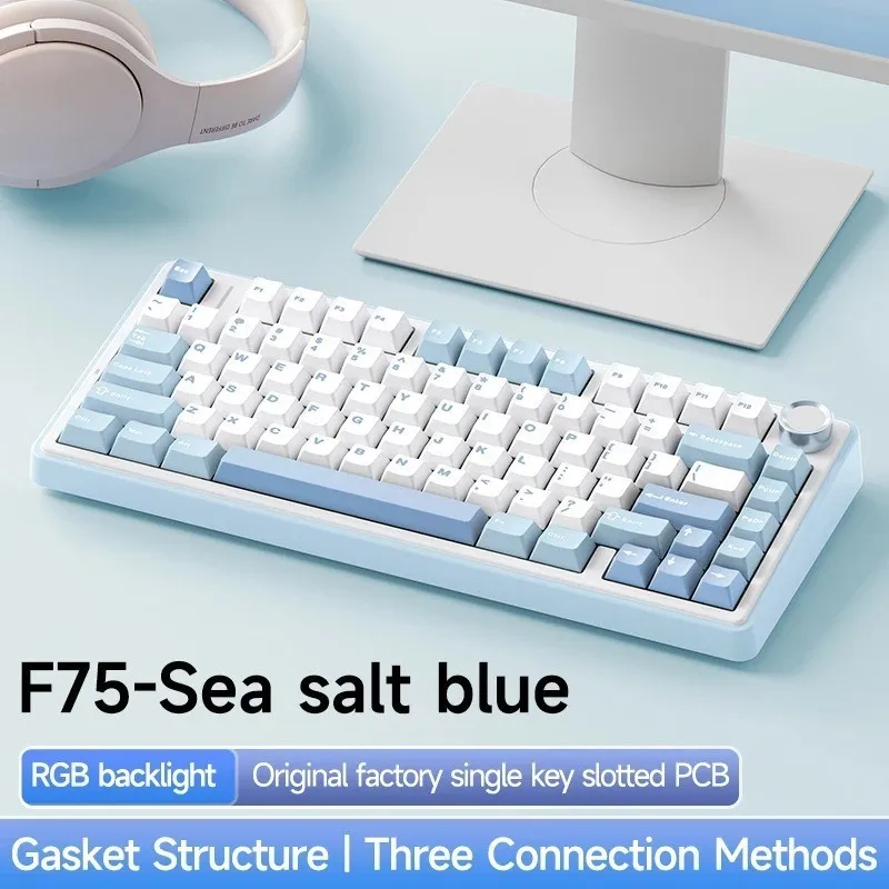 Aula F75 Mechanical Keyboard 80 Key with Gasket Structure 75% Layout Full-key Hot Swap Three-mode Bluetooth for Gaming Office