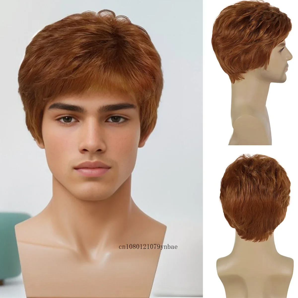 Orange Wigs for Men Synthetic Short Haircuts Cosplay Wig with Bangs Halloween Costume Carnival Party Wig Male Guys Boys Anime