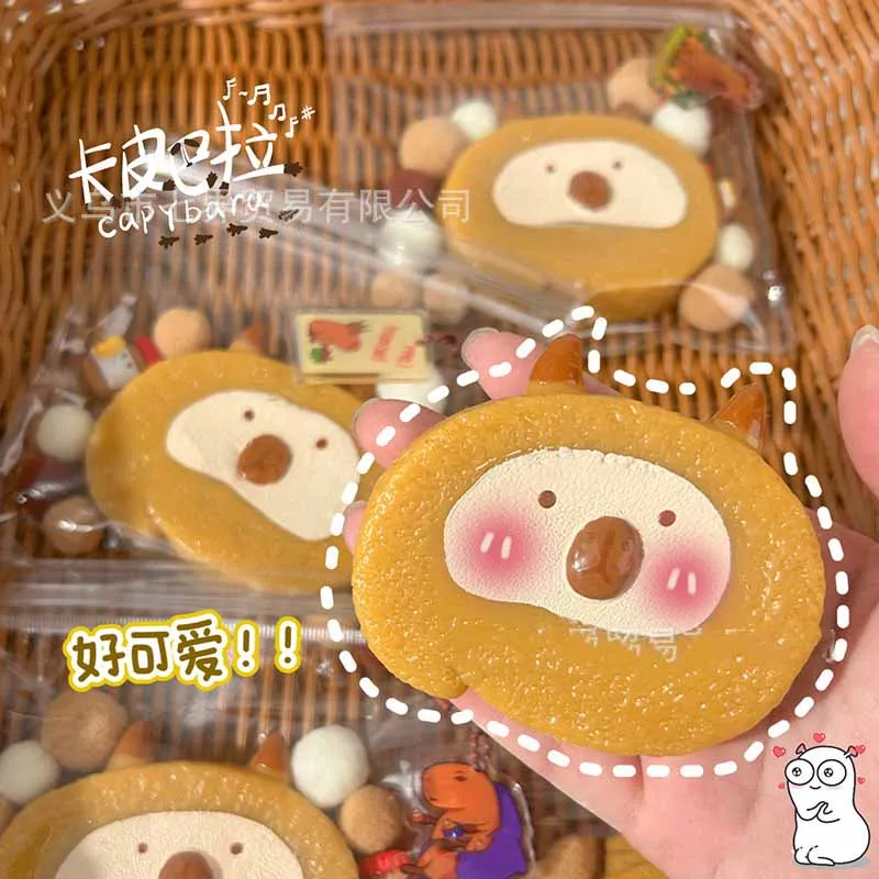 

Cartoon Cute Capybara Cake Roll Super Soft Slow Rebound Toy Kids Stress Relief Toys Animal Doll Pendant Pinch Music Fidget Toys