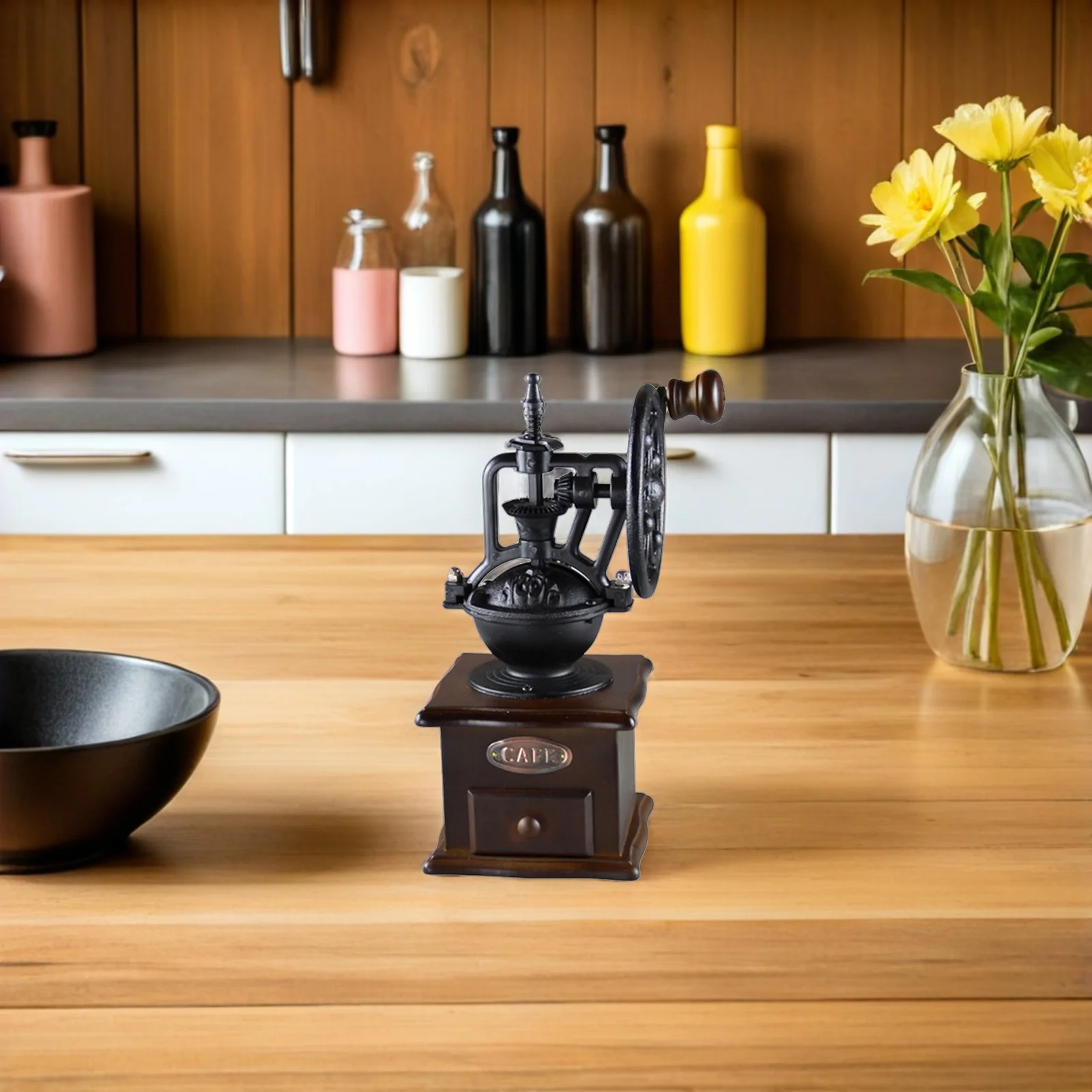 

Manual Coffee Grinder Hand Crank Portable Mini for Beans Spices Fine Grinding Travel Friendly Wooden Base Kitchen Bar Tool Small