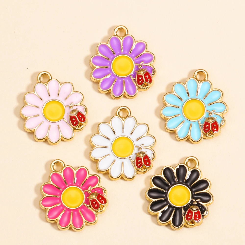 10Pcs 16*18mm Lovely Enamel Daisy Flowers Charms DIY for Necklaces Pendants Earrings Making Handmade Craft Jewelry Accessories
