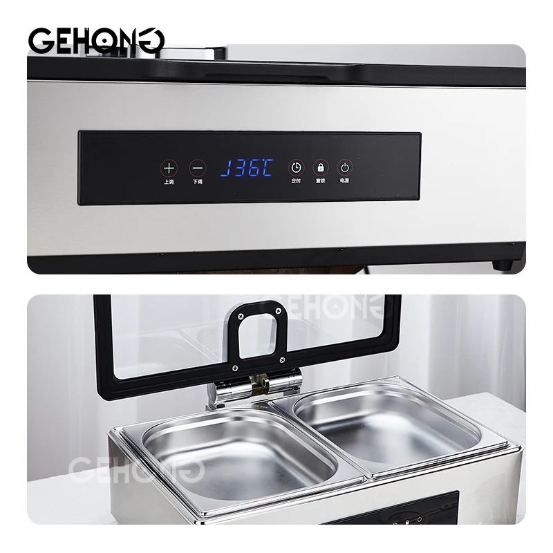 Electric buffet stove glass digital hotpot stainless steel buffet server with glass cover temperature control food heater