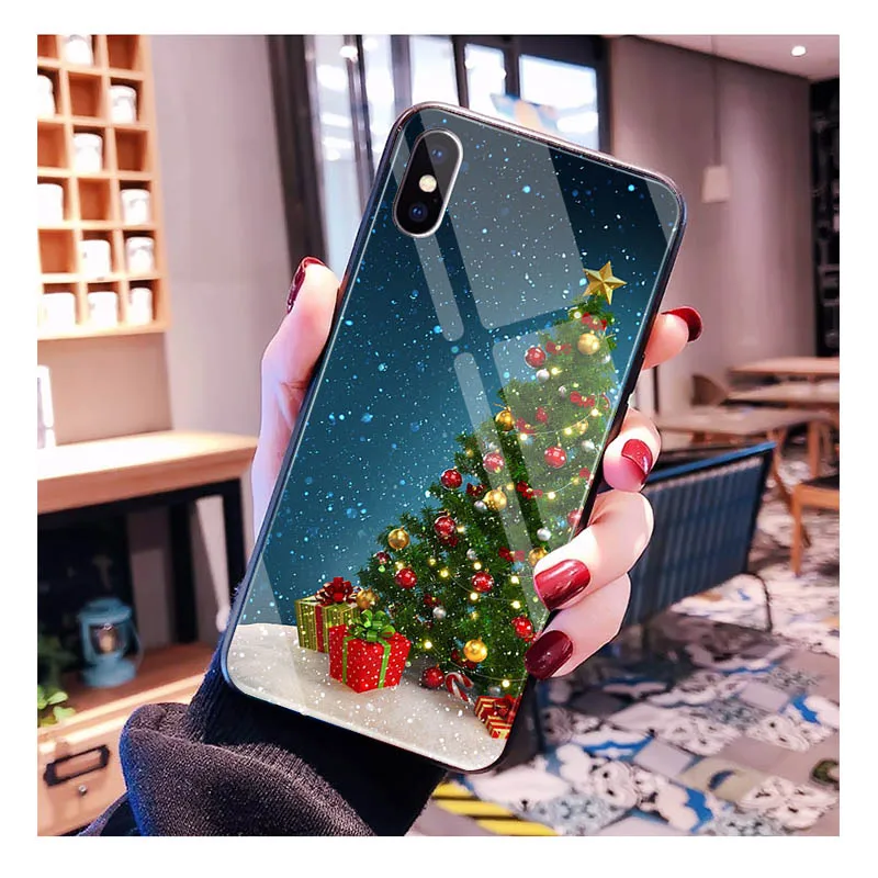 Christmas Tree New Year Glass phone case For iphone 16 15 14 Pro Max 16 15 14 13 12 Pro 15Plus iphone 11