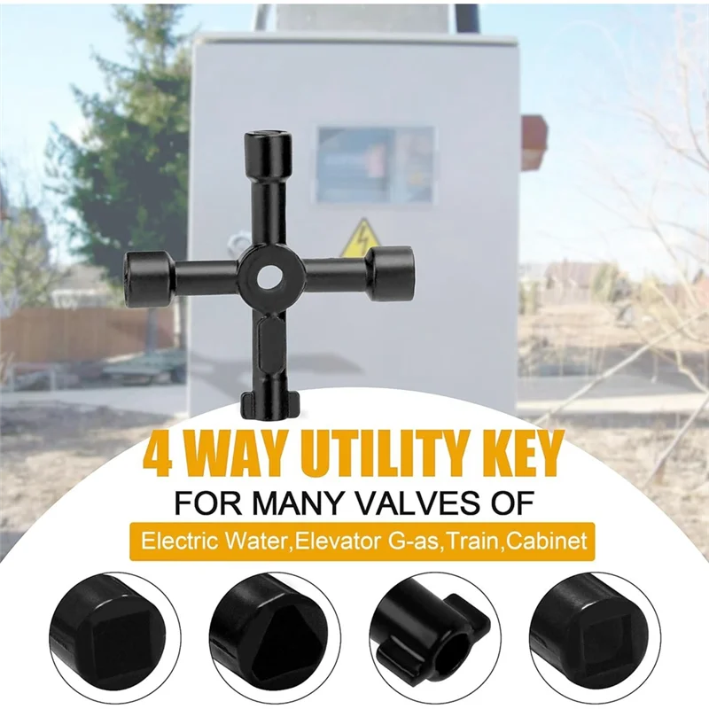 AT05-Water Meter Key With 4-Way Utility Key Water Shut Off Tool Valve Shutoff Key Tool For Main Water Meter