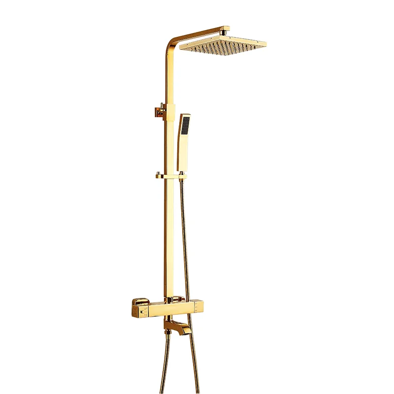 

Подъемный душ и постоянная температура душа, золотой квадратный стиль, смеситель для холодного и горячего душа, набор для ванной комнаты