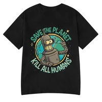 Funny Save The Planet Kill All Humans Robot Graphic Print T Shirt Women Fashion Summer Short Sleeve T-shirt Clothing