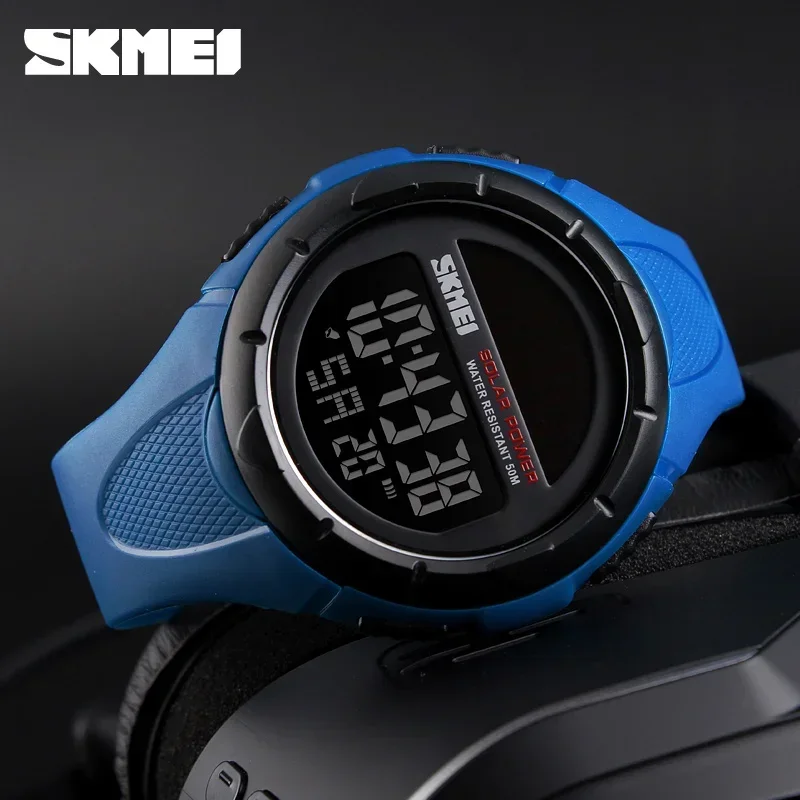 SKMEI-Relojes de pulsera deportivos digitales para hombre, luminosos, con energía Solar, con alarma ambiental, 1405