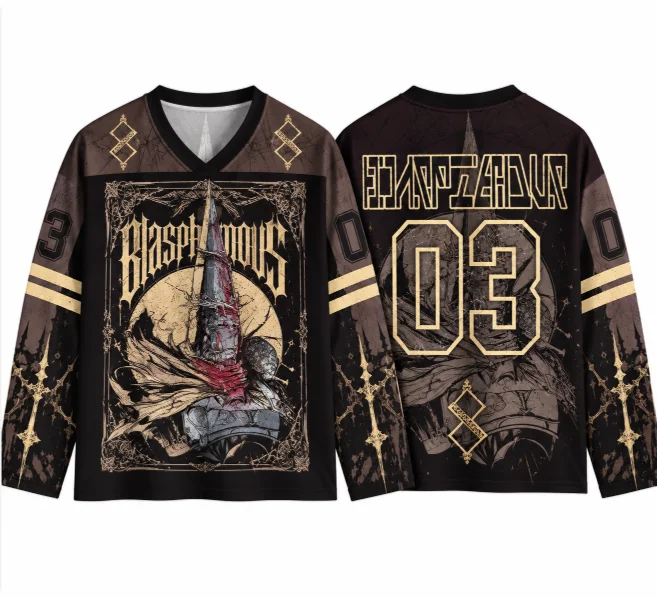 T-shirt à manches longues de style gothique sombre, avec motif vintage à effet craquelé, représentant un guerrier, imprimé sur toute la surface, idéal pour un look streetwear, pour hommes et femmes.