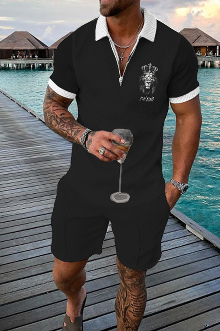 Sommer Herren Luxus Polos hirt Shorts Anzug Modetrend Trainings anzug 2 Stück Vintage Tiger Print Outfit Set männliche Freizeit kleidung – Detail 11