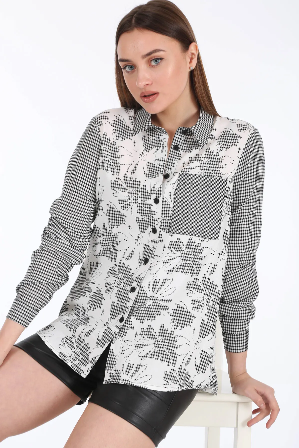 

Floral Printed Plaid Pattern Shirt 2021 Spring autumn women's shirt blouse street shirt new simple office lady long sleeve blouse