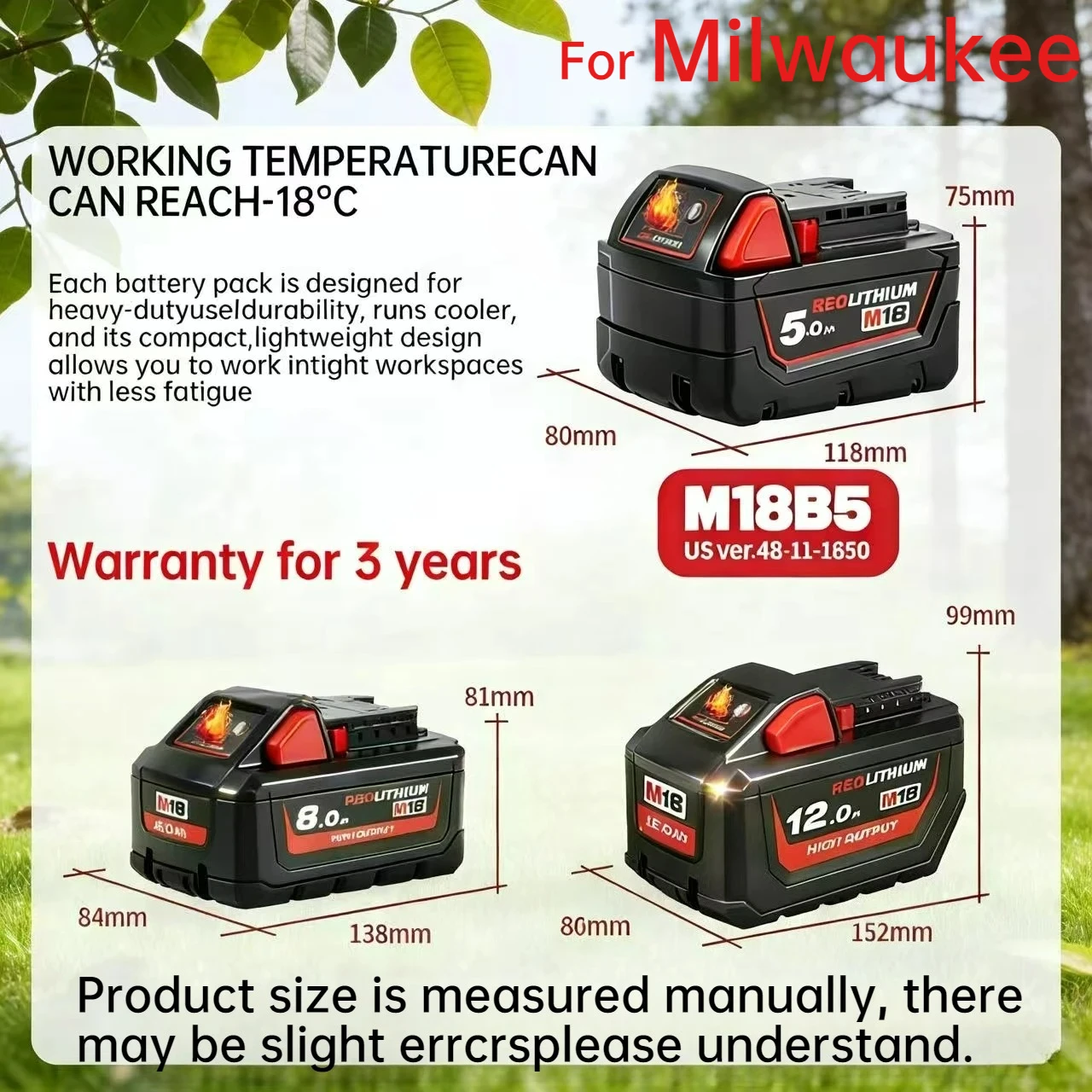 

100% Full Capacity Guaranteed Fit Milwaukee M18 HB8 8Ah Battery 18V High Capacity Li-ion Battery For All M18 System Power Tools