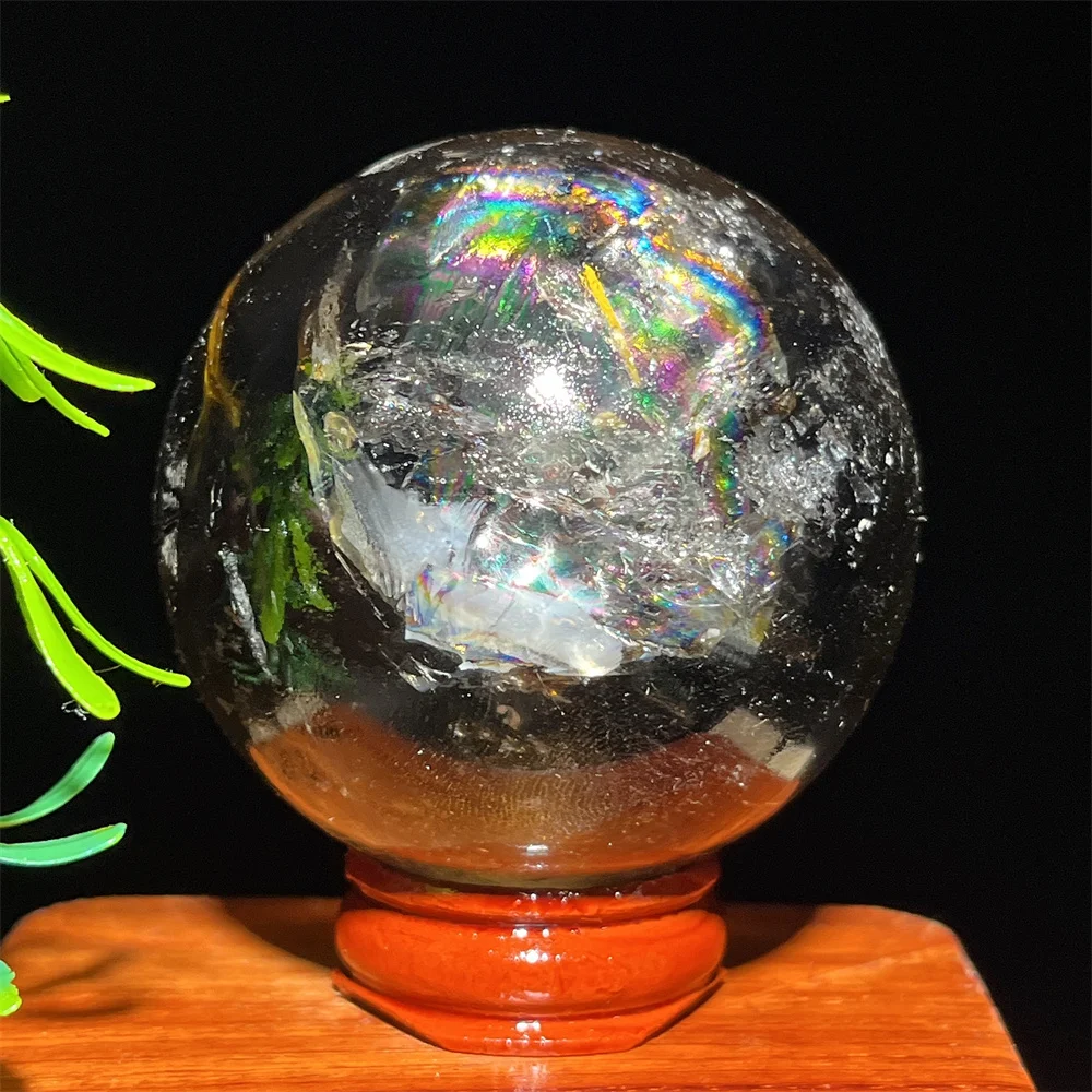 

Natural Crystal Smokey Sphere Ball Gemstone Quartz Rainbow Glistening Beauty High Quality Healing Polished Flash Healing +Stand