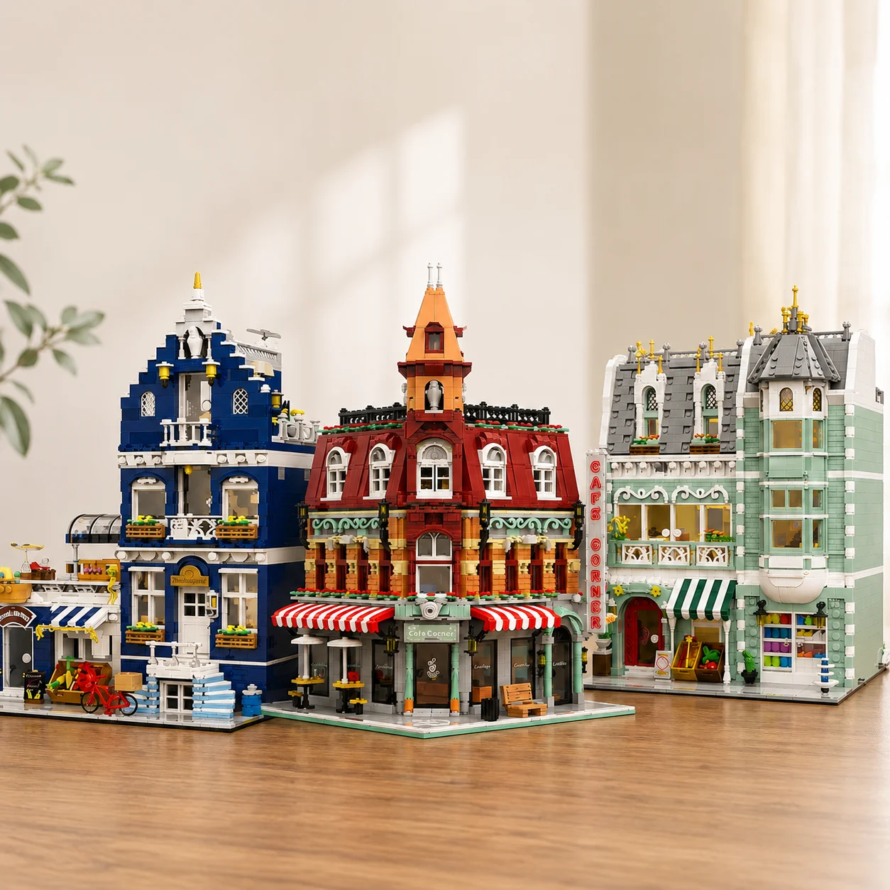 Creative European Street Scene Architecture Micro Building Blocks 3 IN 1 Coffee Shop Market Store DIY Birthday Gifts Toy For Kid