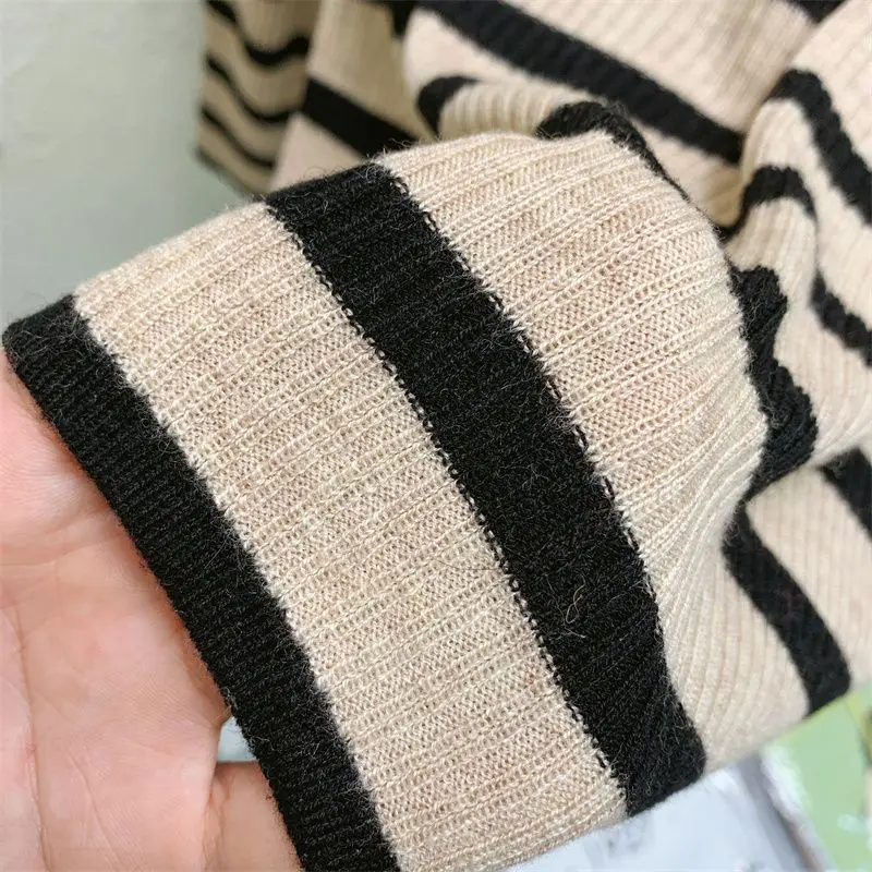 الخامس الرقبة فضفاضة سويتر مقلم 2025 الخريف سترة جديدة المرأة نمط أعلى تصميم سترة قاعدة #6