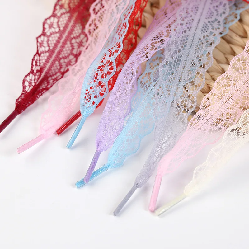 1 Pair Colorful Flat Lace Shoe Straps, DIY Ballet Style for Sneakers, White Silk Lace Trim Shoelaces